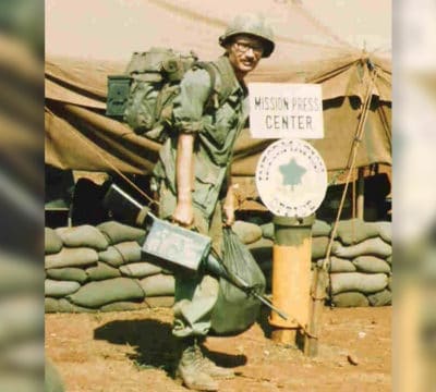 An antique photo of David in the Army.