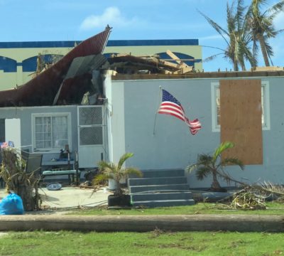 Roof damage on a house as a result of Typhoon Yutu.